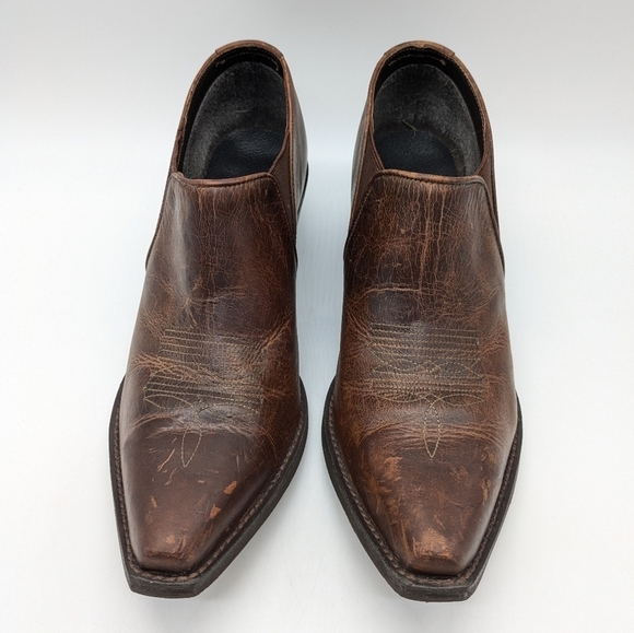 Rawhide by Abilene brown distressed leather point toe country ankle boot 9 - Picture 3 of 10